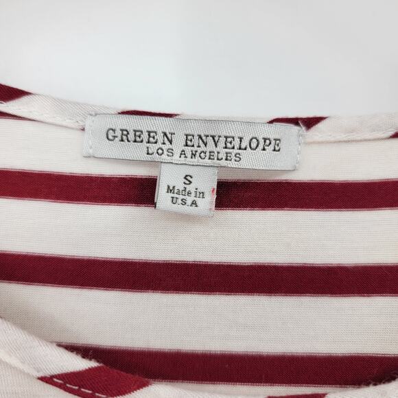 Green Envelope Los Angeles‎ Women's Striped Curved Hem Short Sleeve T-Shirt - Picture 3 of 8